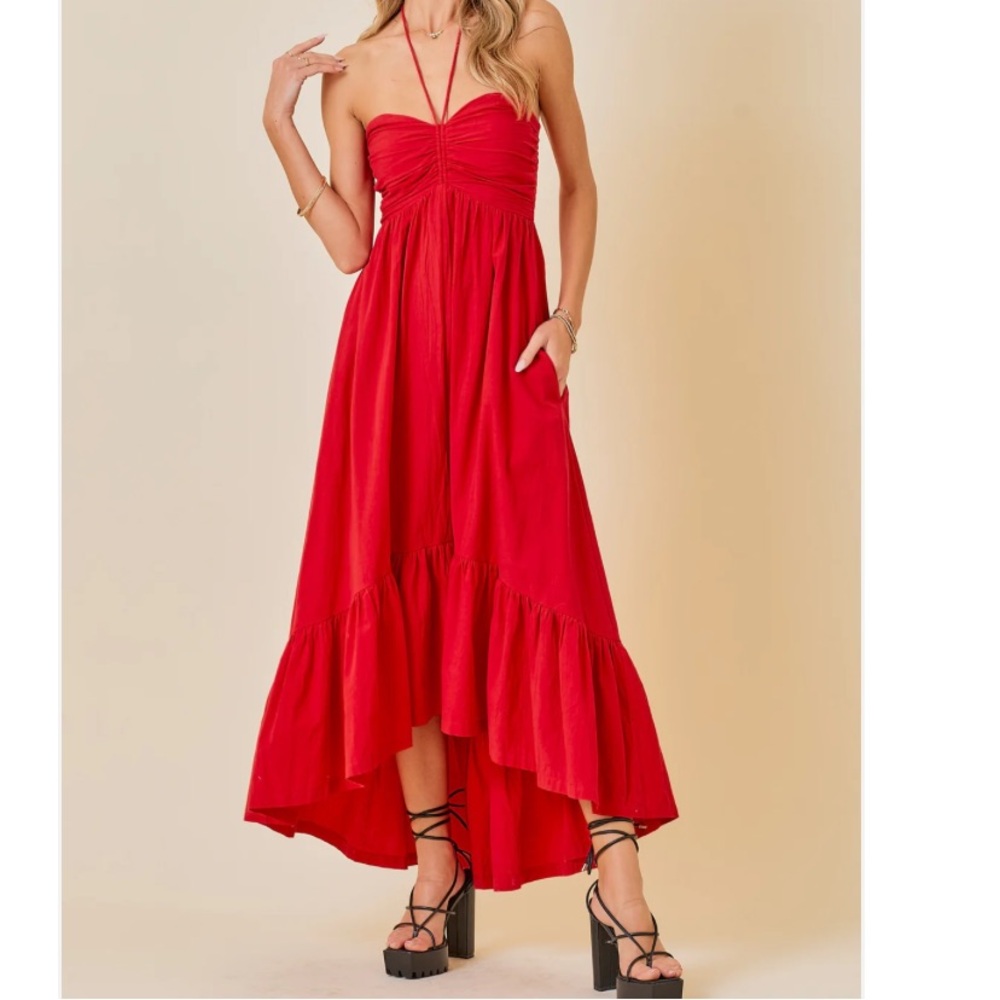 Talulah Red Ruched Halter Dress NWOT